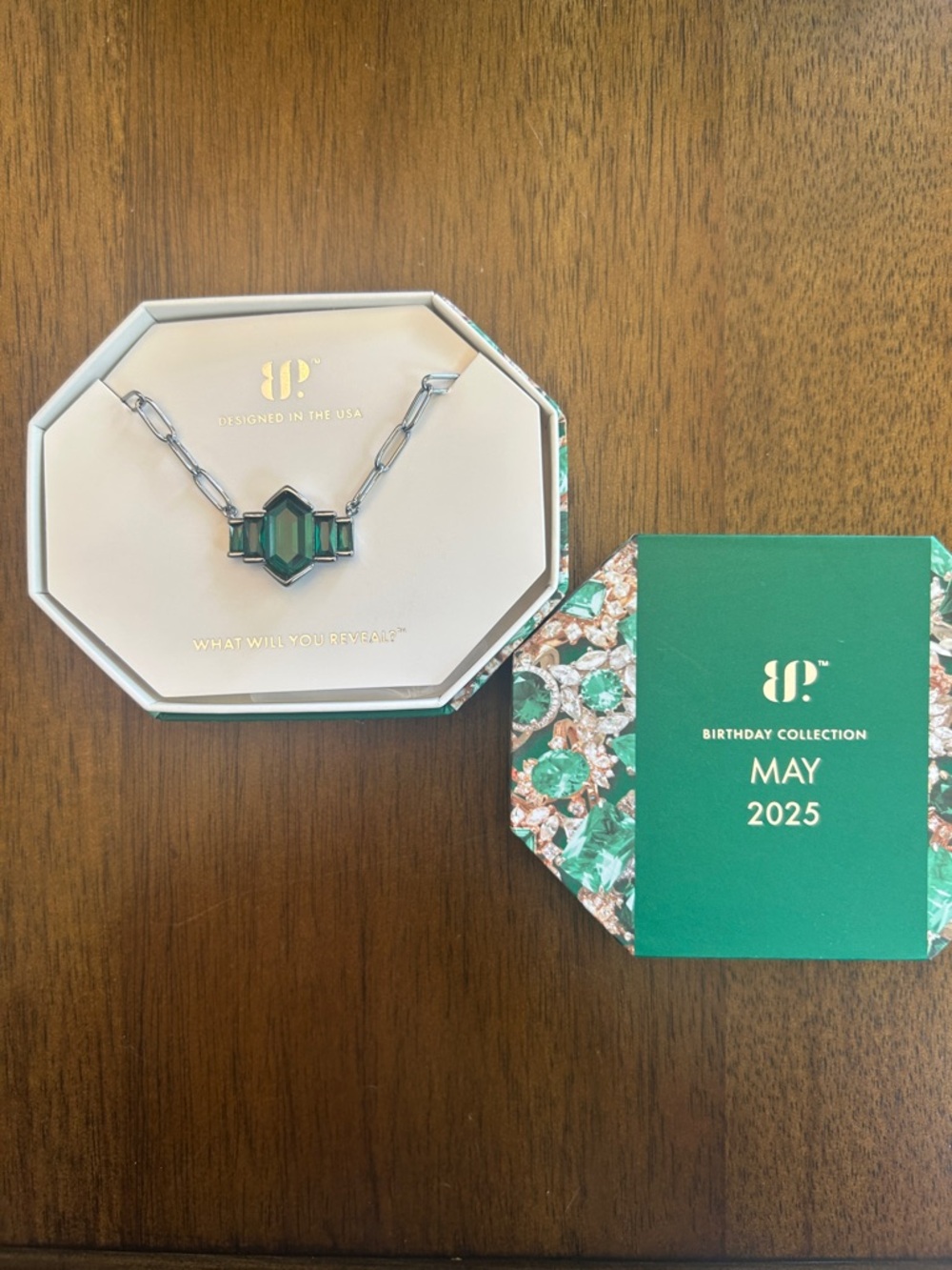 Bomb Party May 2025 Green Emerald-Cut Pendant Necklace with Side Stones